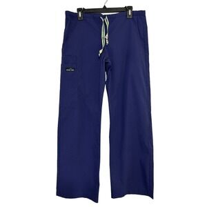 Scrub Medical Pants Womens Size 2-4 Blue Pull On Drawstring Straight Leg Pocket